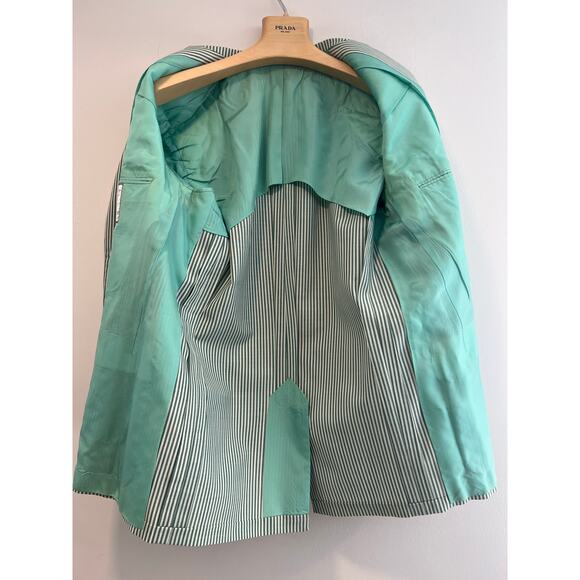 Hickey Freeman 3 Button Suit Jacket Pastel Green White Pinstripes Size 44 JL - Picture 7 of 12